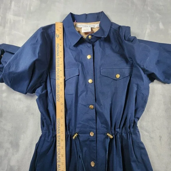 Gretchen Scott Womens Navy Blue Cotton Drawstring Waist Shirt Dress Small - Picture 5 of 10